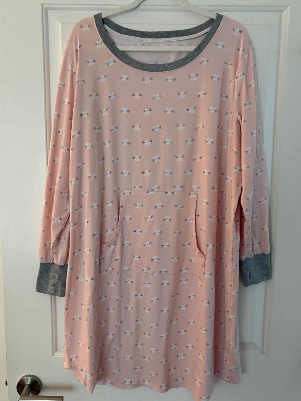 Cat Kitty Nightgown Loungewear Super Soft Kangaroo Pocket Pink Women’s XL